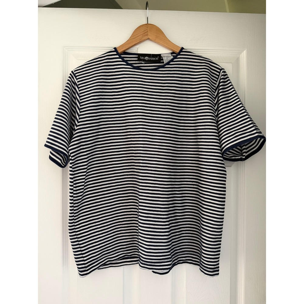 Sag Harbor Womens‎ Knit Yachtcore Short Sleeve Blouse Coastalcore Preppy